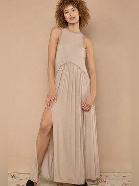 Baby Doll Side Slit Cut Out Maxi Dress - POL